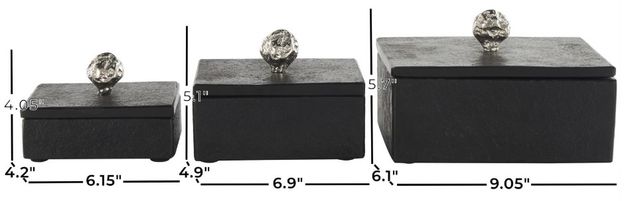 Deco Marche 3-Piece Black Box Set with Silver Knobs-3
