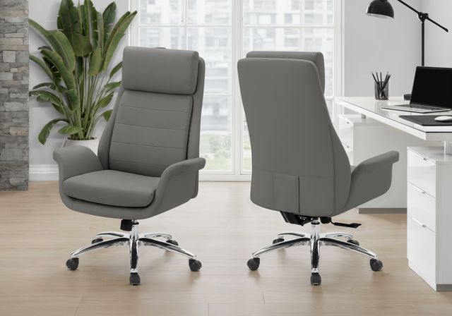 Monarch Specialties Inc. Dark Grey Leather-Look High Back Executive Office Chair with Chrome Swivel-1