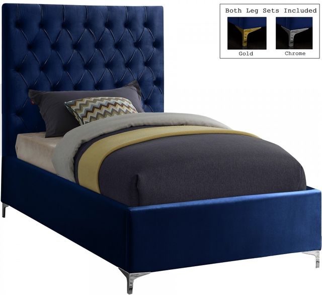 Meridian Furniture Cruz Navy Velvet Twin Bed-2