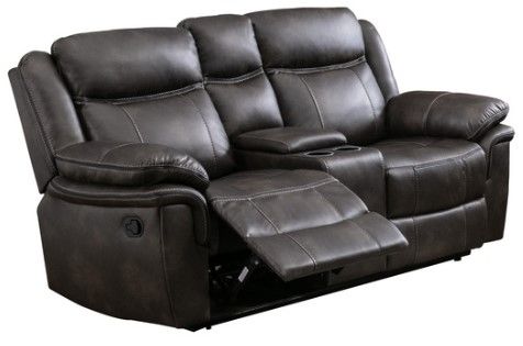 Mazin Furniture Peabody Neutral Grey Manual Reclining Loveseat with Console-1