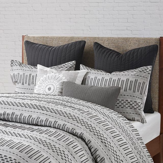 Olliix by INK+IVY Grey Full/Queen Rhea Cotton Jacquard Duvet Cover Mini Set-2