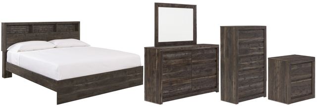 Benchcraft® Vay Bay 5-Piece Charcoal King Bookcase Panel Bed Set-0