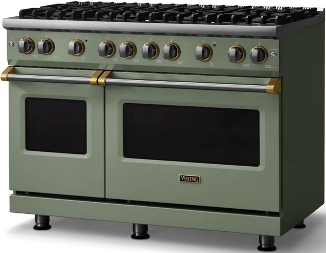 Viking® 5 Series 48" Eucalyptus Pro Style Gas (NG) Range with Brushed Brass Trim-2