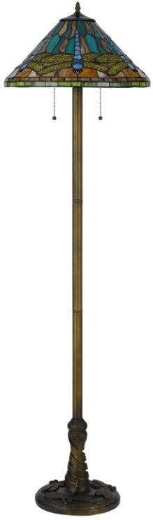 Cal® Lighting & Accessories Tiffany Antique Brass Floor Lamp-2