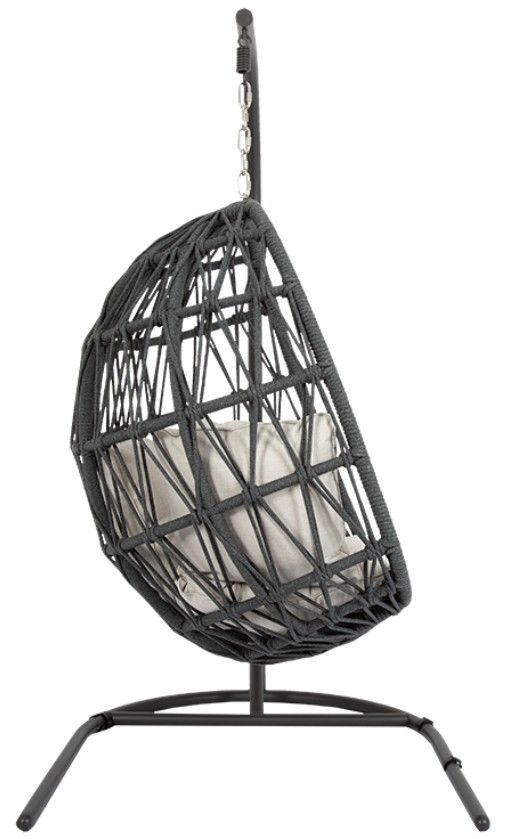 Sunset West Milano Charcoal Gray Aluminum/Olefin Rope Outdoor Hanging Chair with Echo Ash Cushion-2