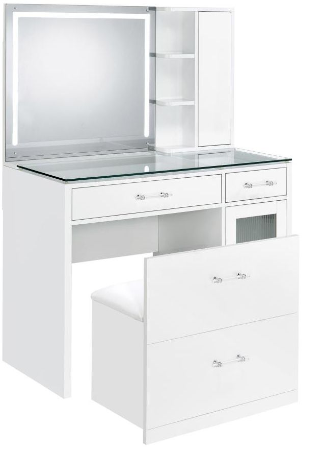 Coaster® Flora 2-Piece White High Gloss Vanity Set with LED Mirror-2