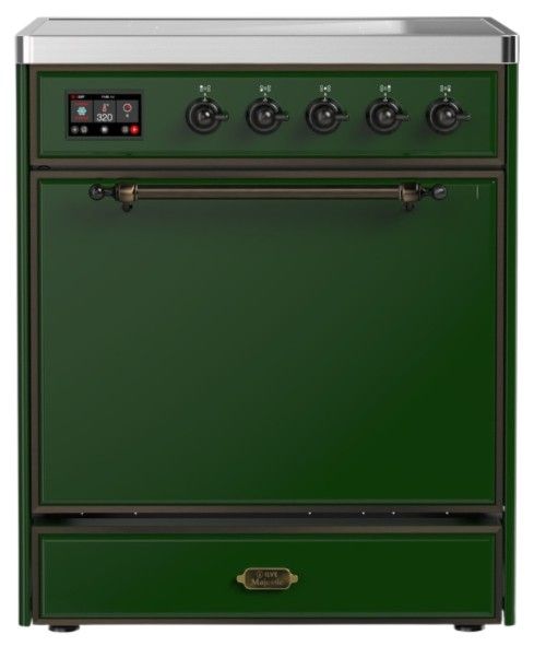 Ilve® Majestic III 30" Emerald Green Pro Style Induction Range with Solid Door and Burnished Trim-0