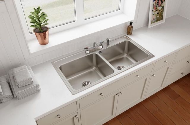 Elkay Lustertone® Classic Lustrous Satin 43" x 22" x 10-1/8" 4-Hole Equal Double Bowl Drop-In Sink-2