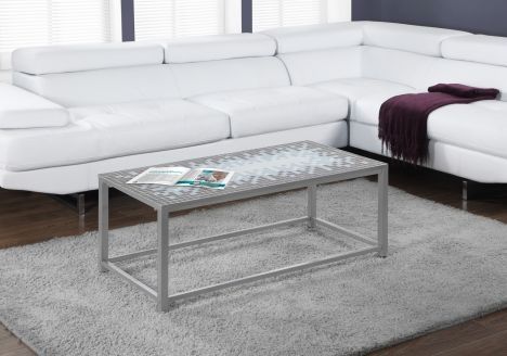 Monarch Specialties Inc. Grey Blue Tile Top Coffee Table with Hammered Silver Base-1