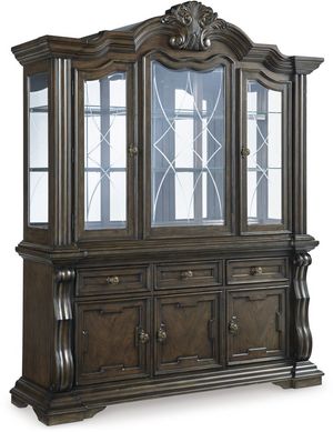 front view of the Signature Design by Ashley® Maylee Dark Brown Dining Buffet and Hutch