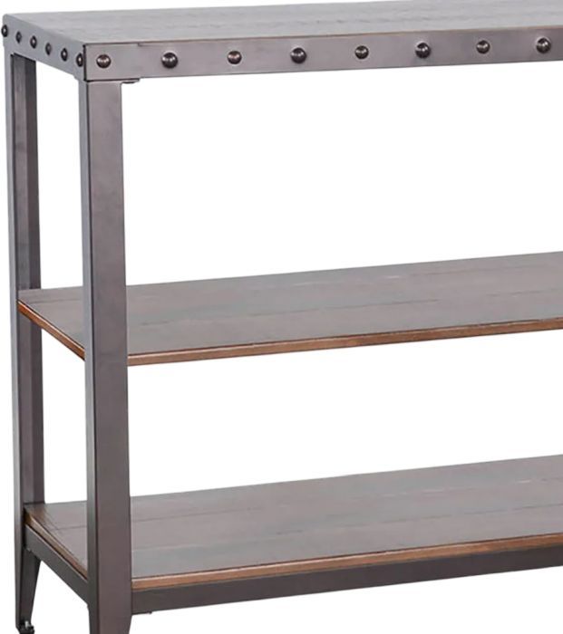 Sunny Designs™ San Diego Antique Brown Sofa Table with Dark Gray Base -2