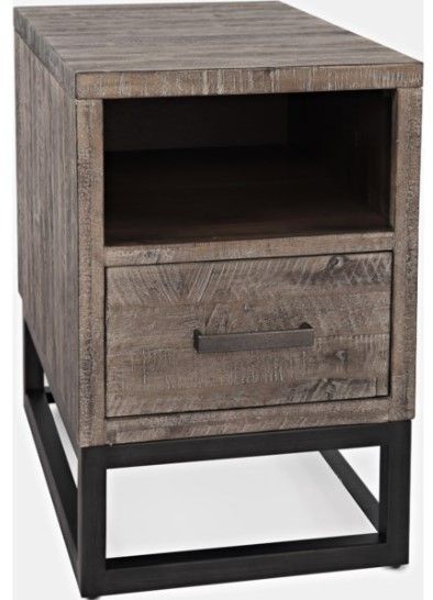 Jofran Inc. East Hampton Distressed Grey Power Chairside Table with Black Base