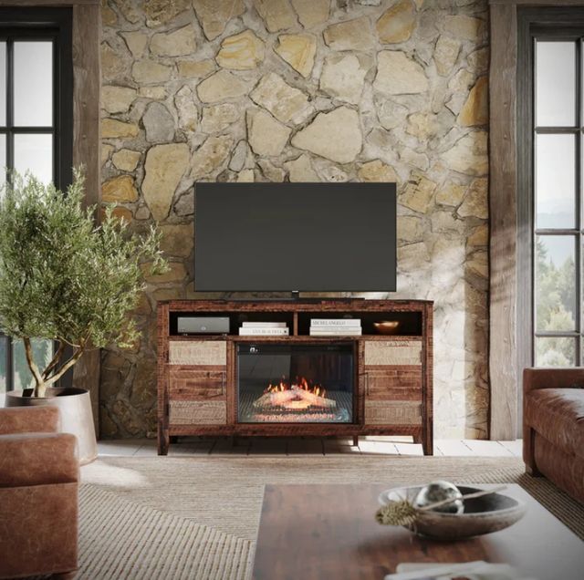 Jofran Inc. Painted Canyon Brown Media Console with Electric Fireplace -1