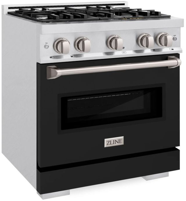 ZLINE Classic Series 30" Satin Stainless Steel Pro Style Dual Fuel Range with Black Matte Door-2