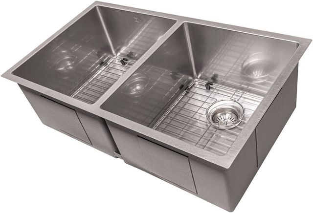 ZLINE Anton 33" Satin Stainless Steel Undermount Double Bowl Kitchen Sink with Bottom Grid-1
