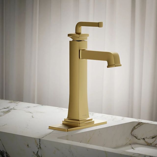 KOHLER® Riff® Vibrant Brushed Moderne Brass Tall Single-Handle Bathroom Sink Faucet-3