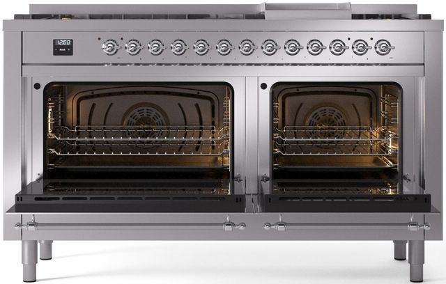 Ilve® Nostalgie II Series 60" Stainless Steel Pro Style Dual Fuel Range-1