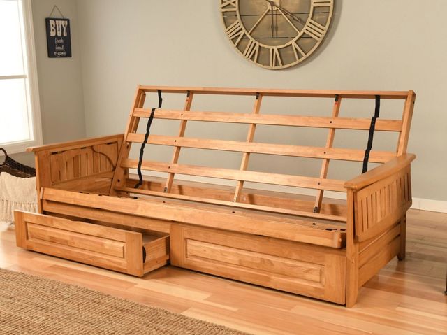 Kodiak Furniture Phoenix Suede Navy/Butternut Queen Futon with Mattress and Storage Drawers-3