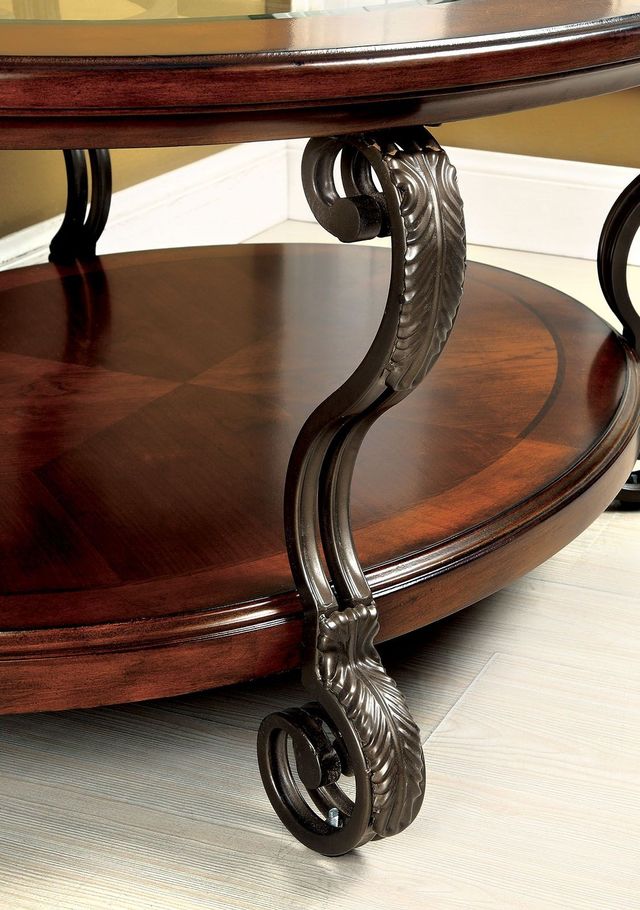 Furniture of America® May Glass Top Coffee Table with Brown Cherry Base-3
