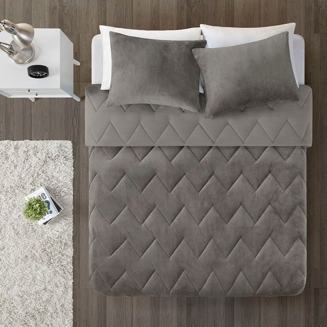 Olliix by Intelligent Design Kai Grey Full/Queen Quilted Reversible Microfiber to Cozy Plush Comforter Set-1