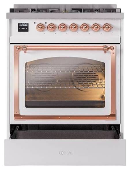 Ilve® Nostalgie II Noblesse 30" Custom RAL Color Pro Style Dual Fuel Range with Copper Trim-3