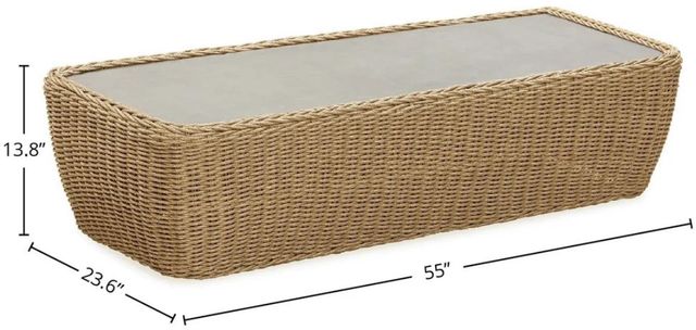 LH Home Siesta Natural Wicker Outdoor Coffee Table with Faux Cement Top-2