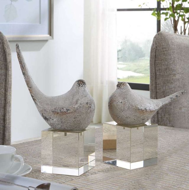 Uttermost® Better Together 2-Piece Gray/Silver Bird Sculpture Set-1