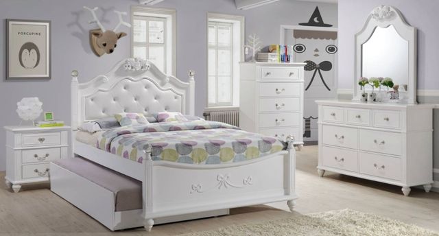 Elements International Alana 4-Piece White Youth Full Platform Bedroom Set with Storage Trundle-0