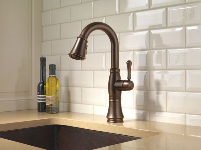 Delta Cassidy® Venetian Bronze Single Handle Pull-Down Bar/Preparation Kitchen Faucet-3