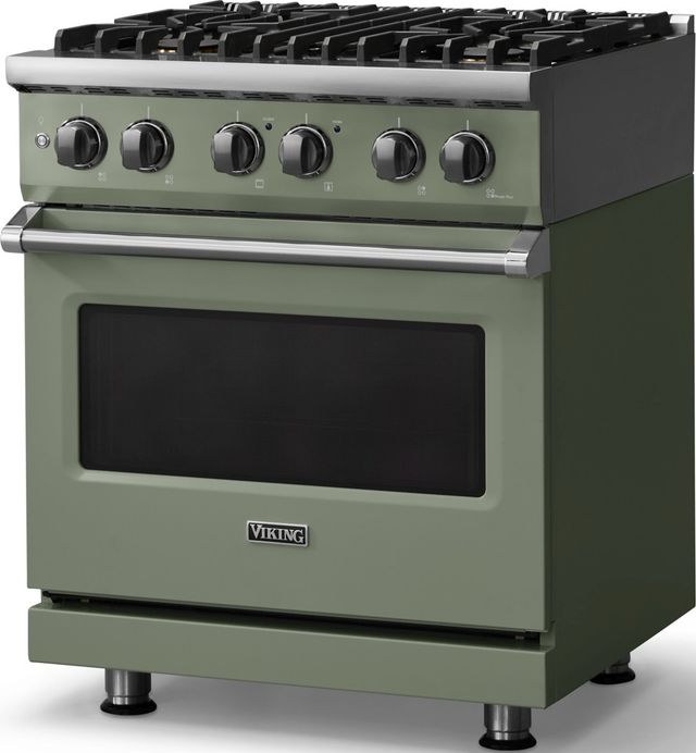 Viking® 5 Series 30" Eucalyptus Pro Style Dual Fuel (NG) Range with Polished Chrome Trim-3