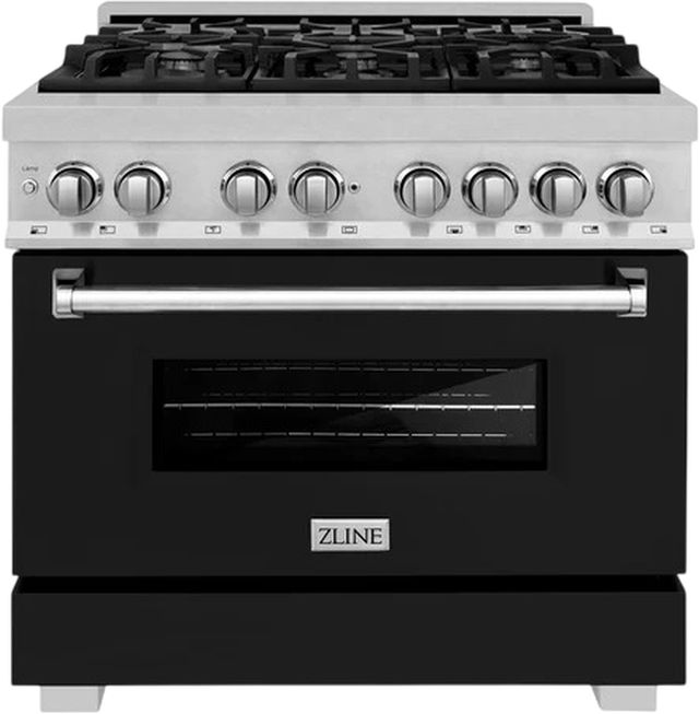 ZLINE 36" Satin Stainless Steel Pro Style Dual Fuel Range with Black Matte Door-0