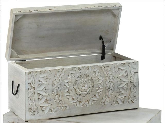 Jaipur Furniture Carved Lace 2-Piece White Wash Trunk-1
