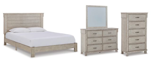 Signature Design by Ashley® Hollentown 4-Piece Whitewash Queen Panel Bed Set-0
