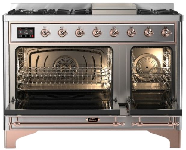 Ilve® Majestic III 48" Stainless Steel Pro Style Dual Fuel Liquid Propane Range with 8 Burners and Copper Trim-1