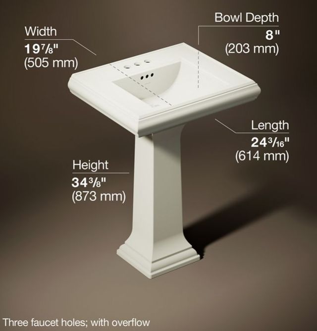 Kohler Memoirs® Classic Biscuit 24.25" x 20" 3-Holes Rectangular Pedestal Bathroom Sink-3