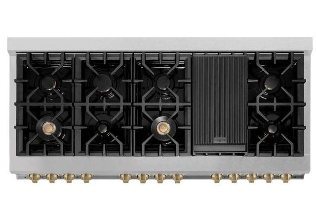 ZLINE Autograph Edition Legacy 60" Satin Stainless Steel Pro Style Dual Fuel Range with White Matte Door and Champagne Bronze Accents-2
