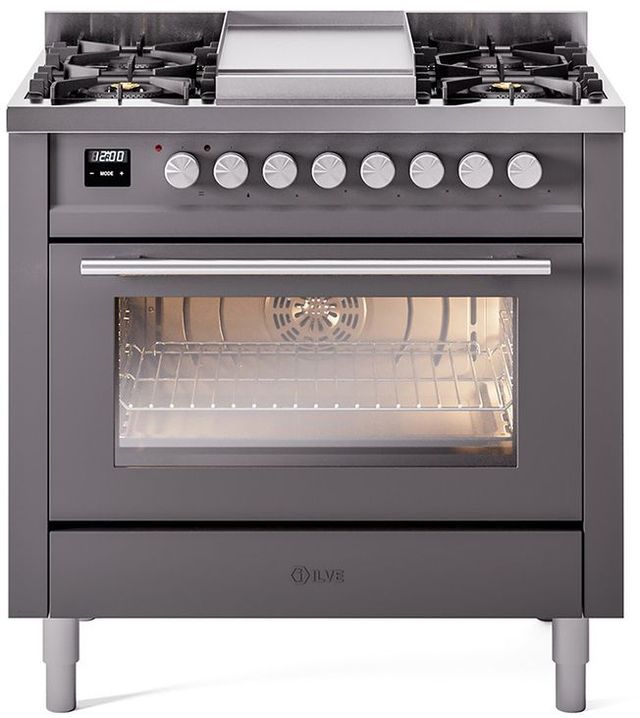 Ilve® Professional Plus II 36" Graphite Matte Pro Style Dual Fuel Range-0