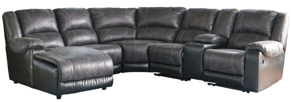 Signature Design by Ashley® Nantahala 6-Piece Slate Reclining Left-Arm Facing Sectional and Chaise with Console