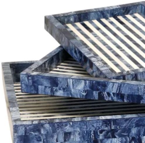 Stylecraft Dann Foley Lifestyles 3-Piece Multi Blue Tray Set-1