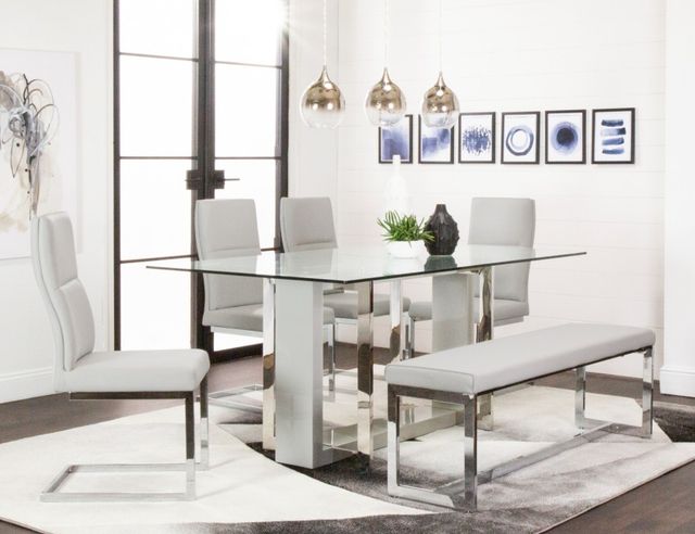 Cramco Olympia Glass Top Dining Table with Chrome/Light Gray Base-1
