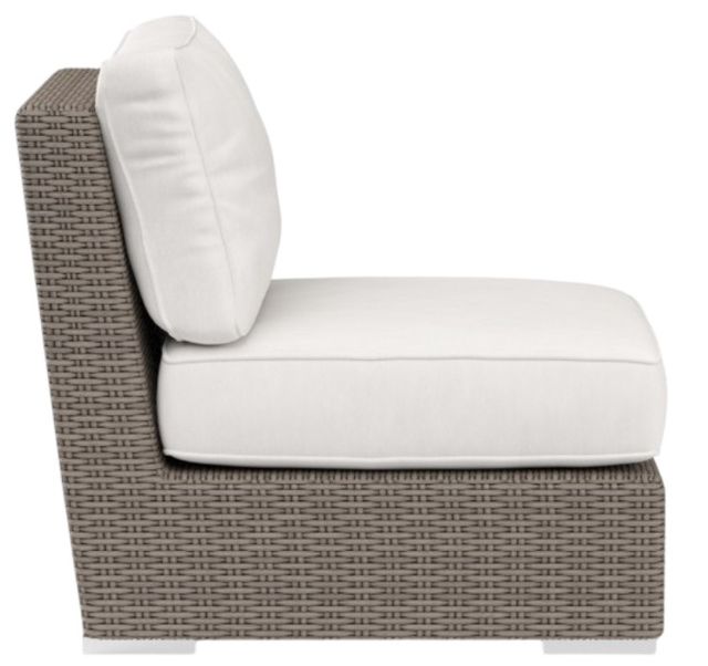 Sunset West Coronado Driftwood Resin Wicker Outdoor Armless Club Chair with Canvas Flax Cushion-2