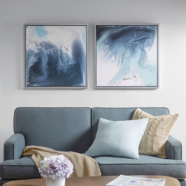 Olliix by Madison Park Blue Set of 2 Blue Lagoon 2 Gel Coat Framed Canvas Pieces-1