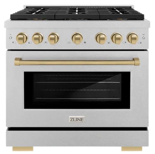 ZLINE Autograph Edition Paramount 36" 5.2 Cu. Ft. Satin Stainless Steel Gas Range with 6 Burner DuoPro™ Cooktop and Convection Gas Oven with Champagne Bronze Accents-0
