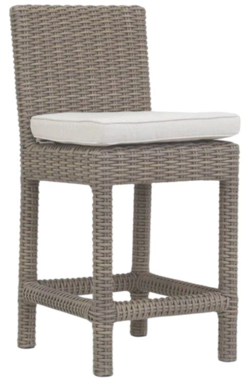 Sunset West Coronado Driftwood Resin Wicker Outdoor Bar Stool with Canvas Flax Cushion-0