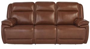 Signature Design by Ashley® Healy Pier Chocolate Leather Power Reclining Sofa with Adjustable Headrest Front view of the Signature Design by Ashley® Healy Pier Chocolate Leather Power Reclining Sofa with Adjustable Headrest