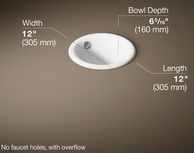 Kohler Iron Plains® White 12" Round Drop-In/Undermount/Vessel Bathroom Sink-3