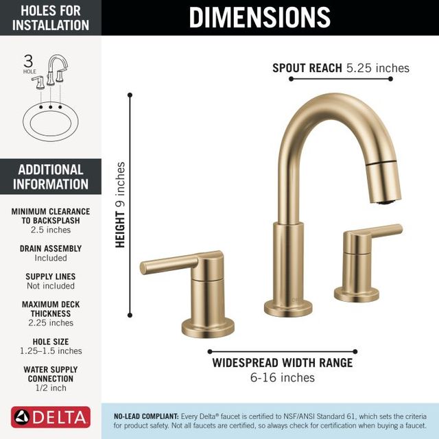 Delta Nicoli® Champagne Bronze 2-Handle Widespread Pull-Down Bathroom Faucet-3