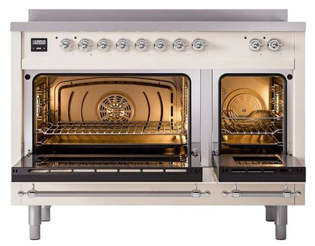 Ilve® Nostalgie II Noblesse 48'' Anique White Pro Style Induction Range with Chrome Trim-2