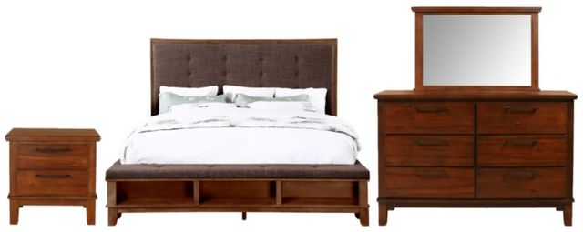 New Classic® Home Furnishings Cagney 4-Piece Chestnut California King Panel Storage Bedroom Set-0