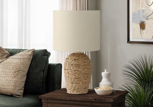 Monarch Specialties Inc. Natural Rattan/Ivory Shade Table Lamp -2
